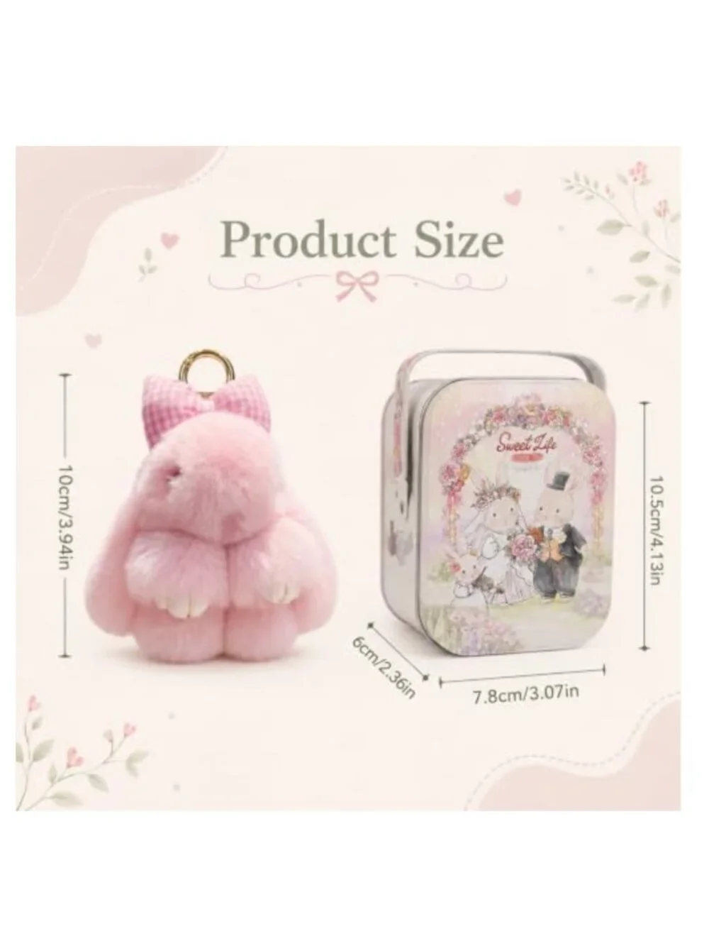 Plush Bunny Keychain with Bow, Faux Fur, Cute Rabbit Charm for Bags & Keys,